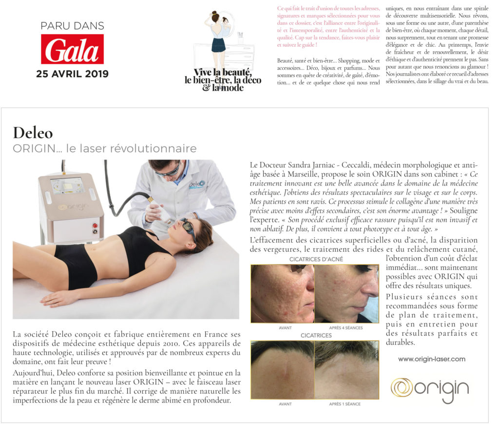 Article de presse magazine GALA, le laser Origin un laser révolutionnaire